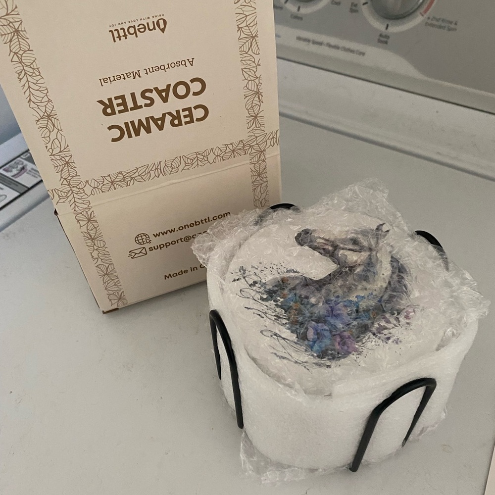 Ceramic Coaster Set with Horse Design